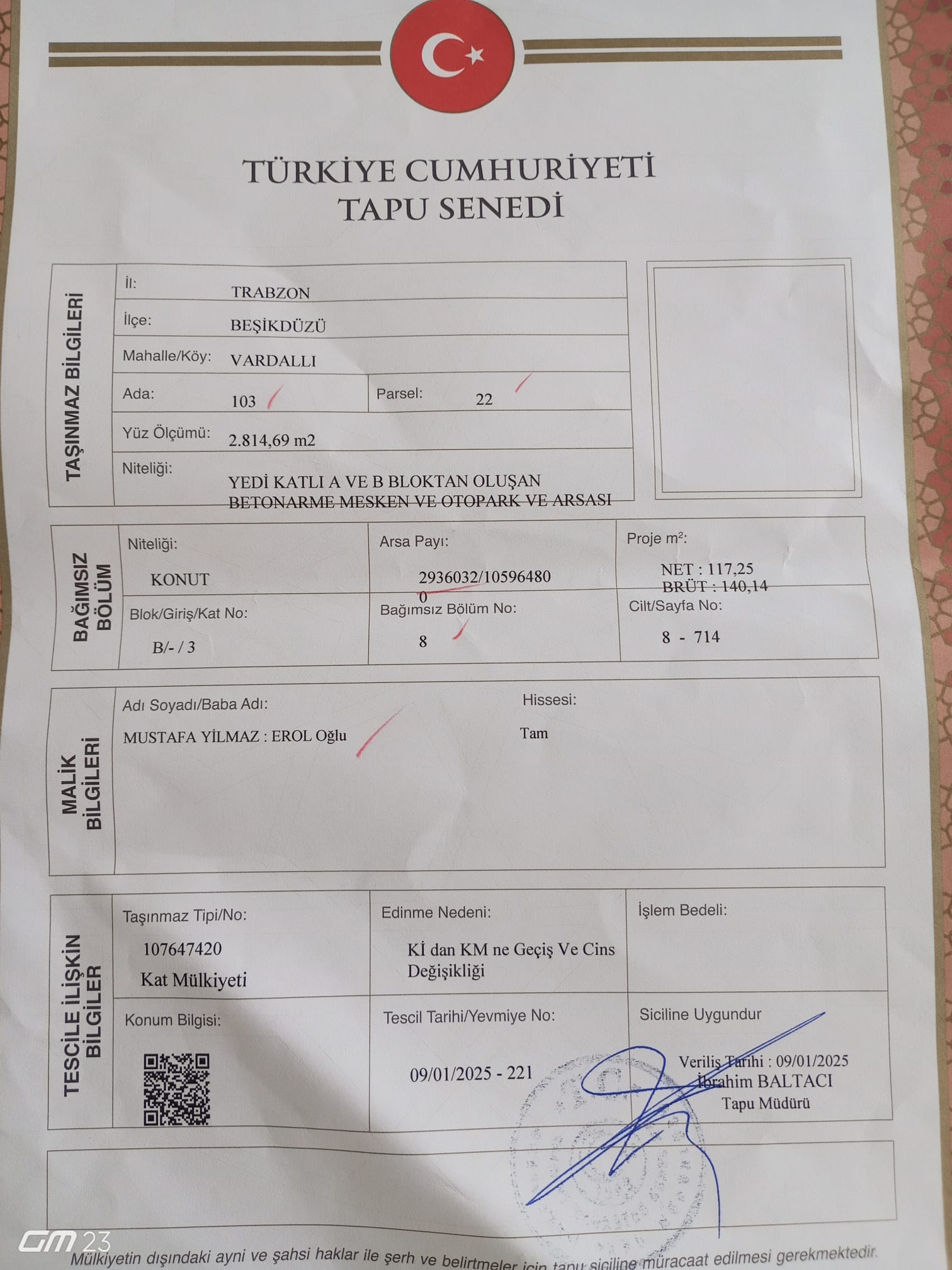 MABEL'DEN VARDALLI MAH MURAT EFENDİ SİTESİ SATILIK 3+1 DAİRE
